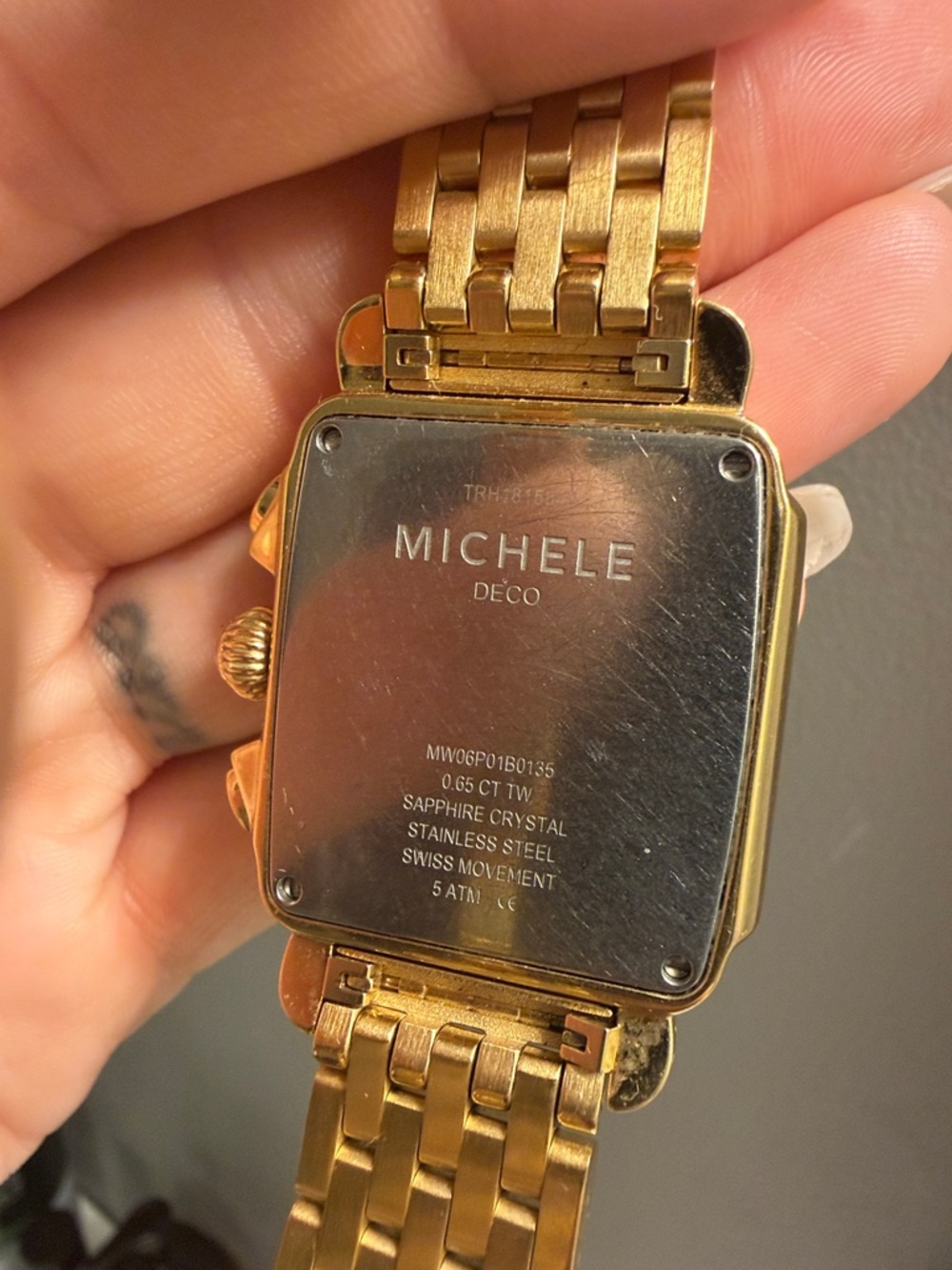 Michele Gold Bracelet Watch with Blue Dial and Diamond Bezel - Picture 5 of 7
